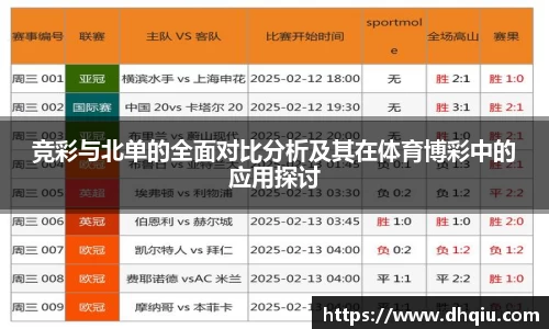 竞彩与北单的全面对比分析及其在体育博彩中的应用探讨