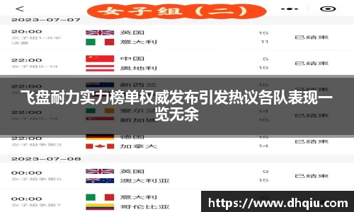 飞盘耐力实力榜单权威发布引发热议各队表现一览无余